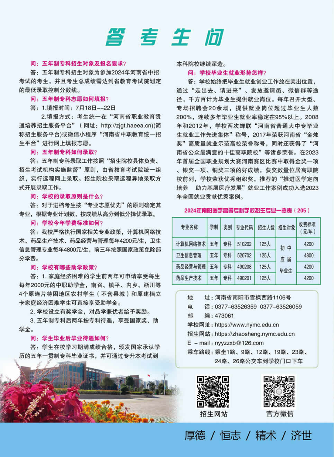 南陽醫(yī)學(xué)高等?？茖W(xué)校－2024年招生專業(yè)及招生計劃一覽表