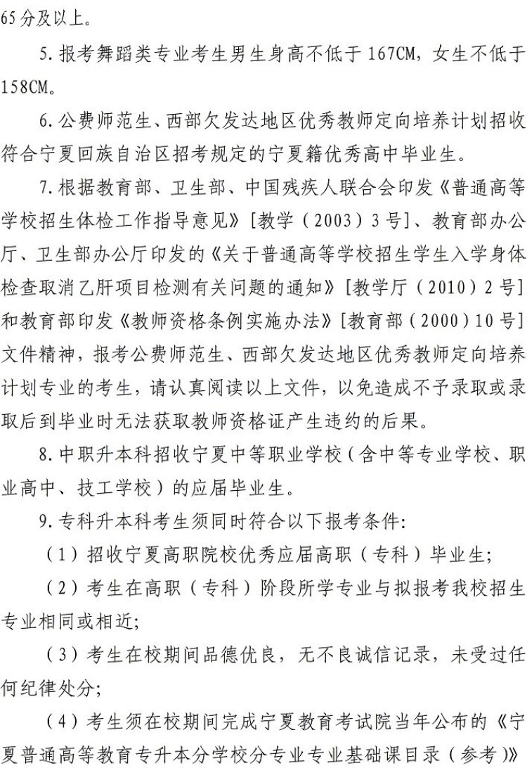 寧夏師范大學－2022年招生章程