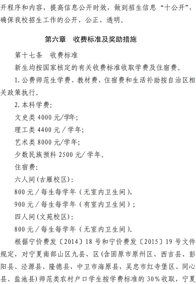 寧夏師范大學－2022年招生章程